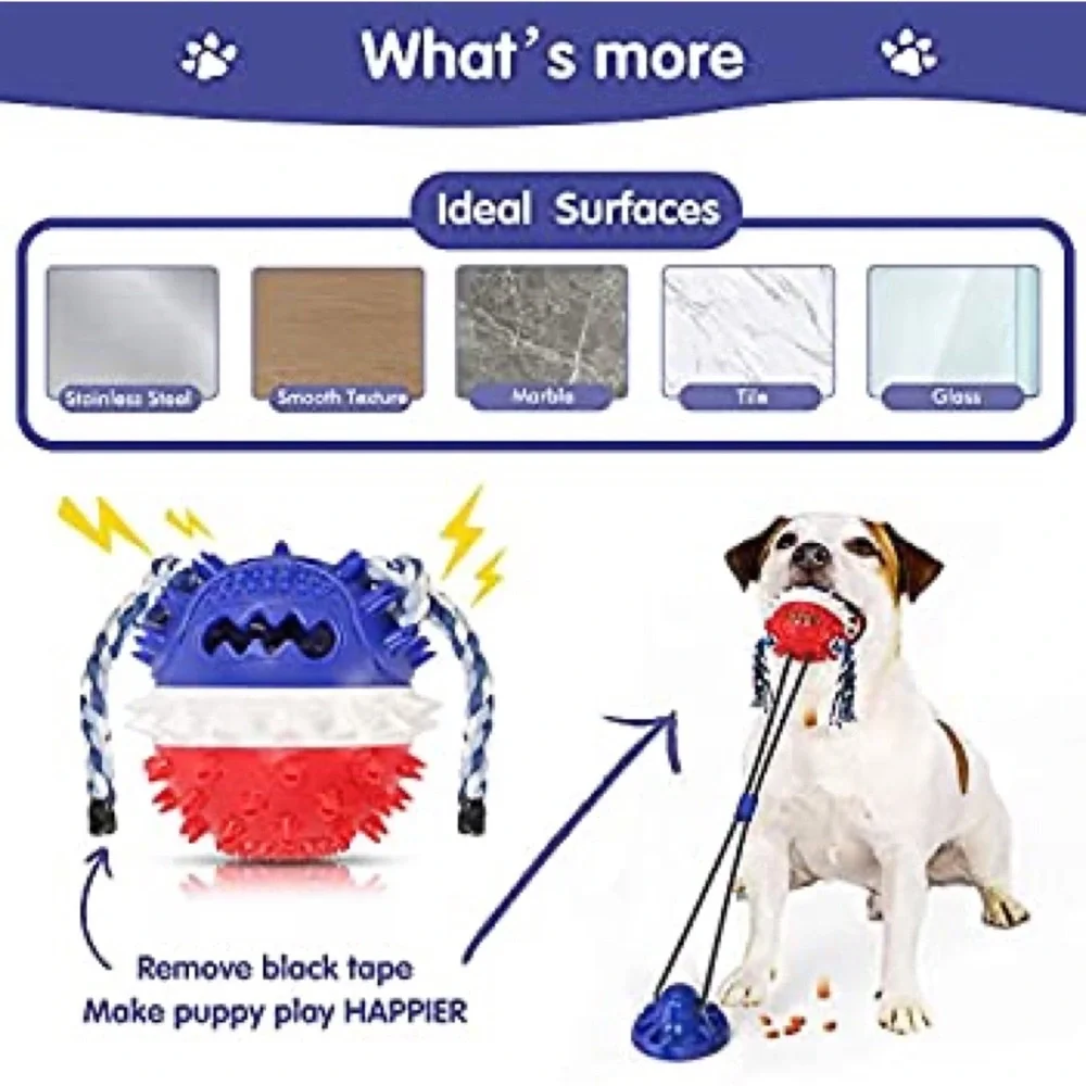 Dog Squeaky Suction Cup Tug of War Treat Dispensing Rope Teeth Cleaning Chew Toy